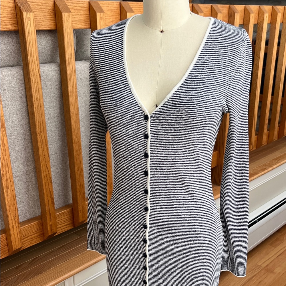 Zara Navy Ribbed Knit Button-Front Dress - Picture 2 of 5